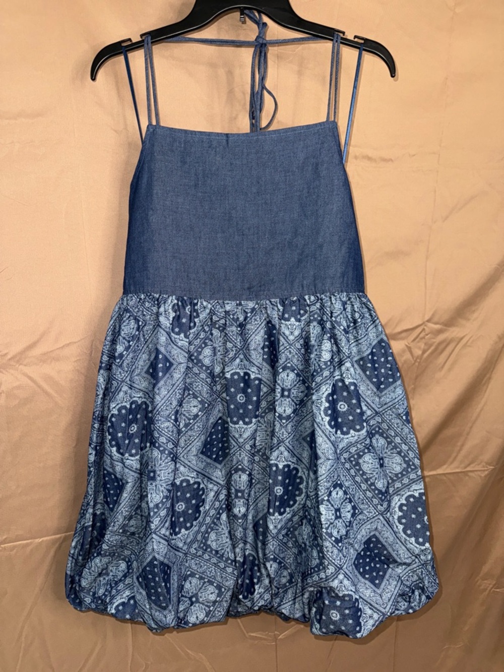 ADORA Navy Dress with white bandanna print and With scrunch bottom